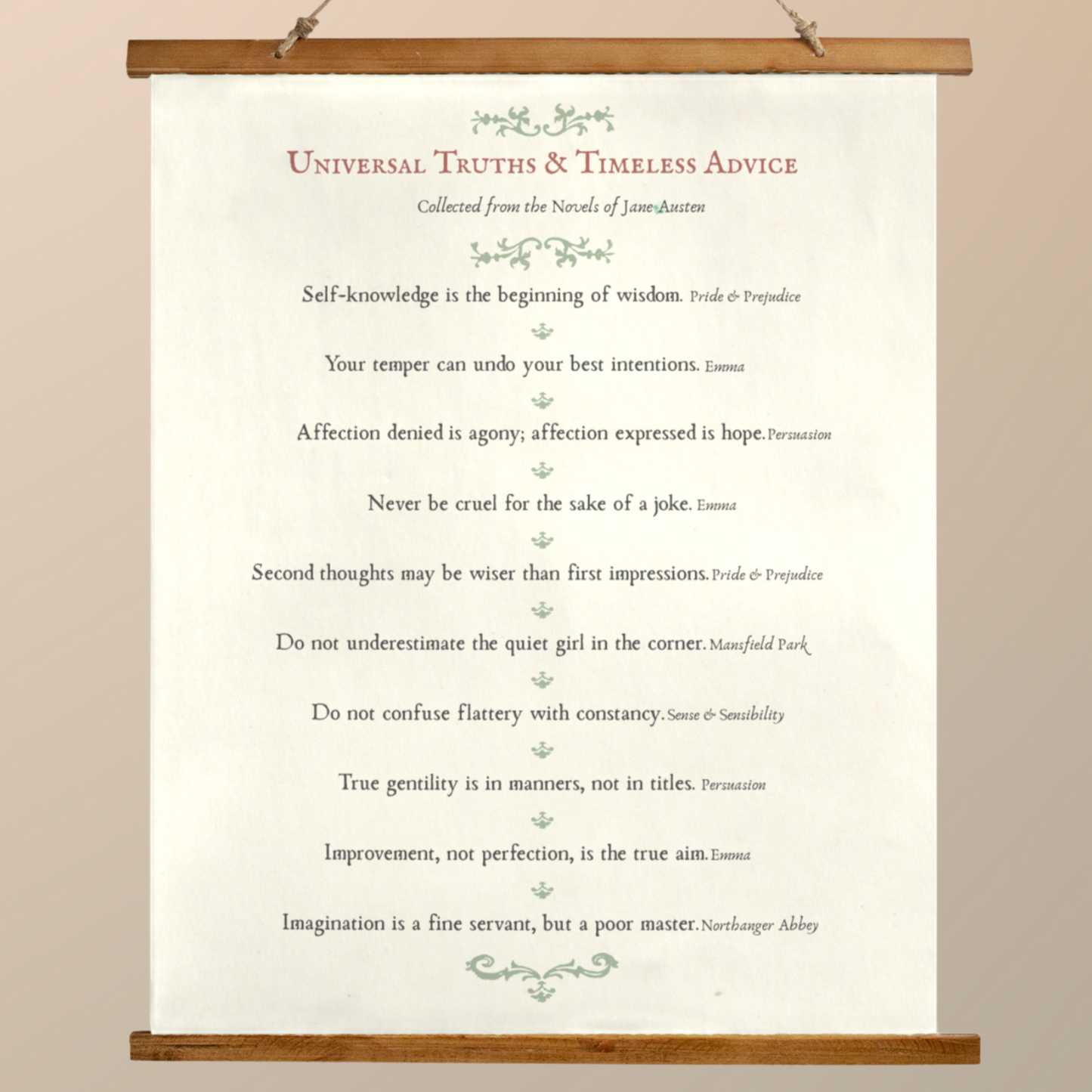Universal Truths & Timeless Advice — A Jane Austen Almanac Wall Hanging