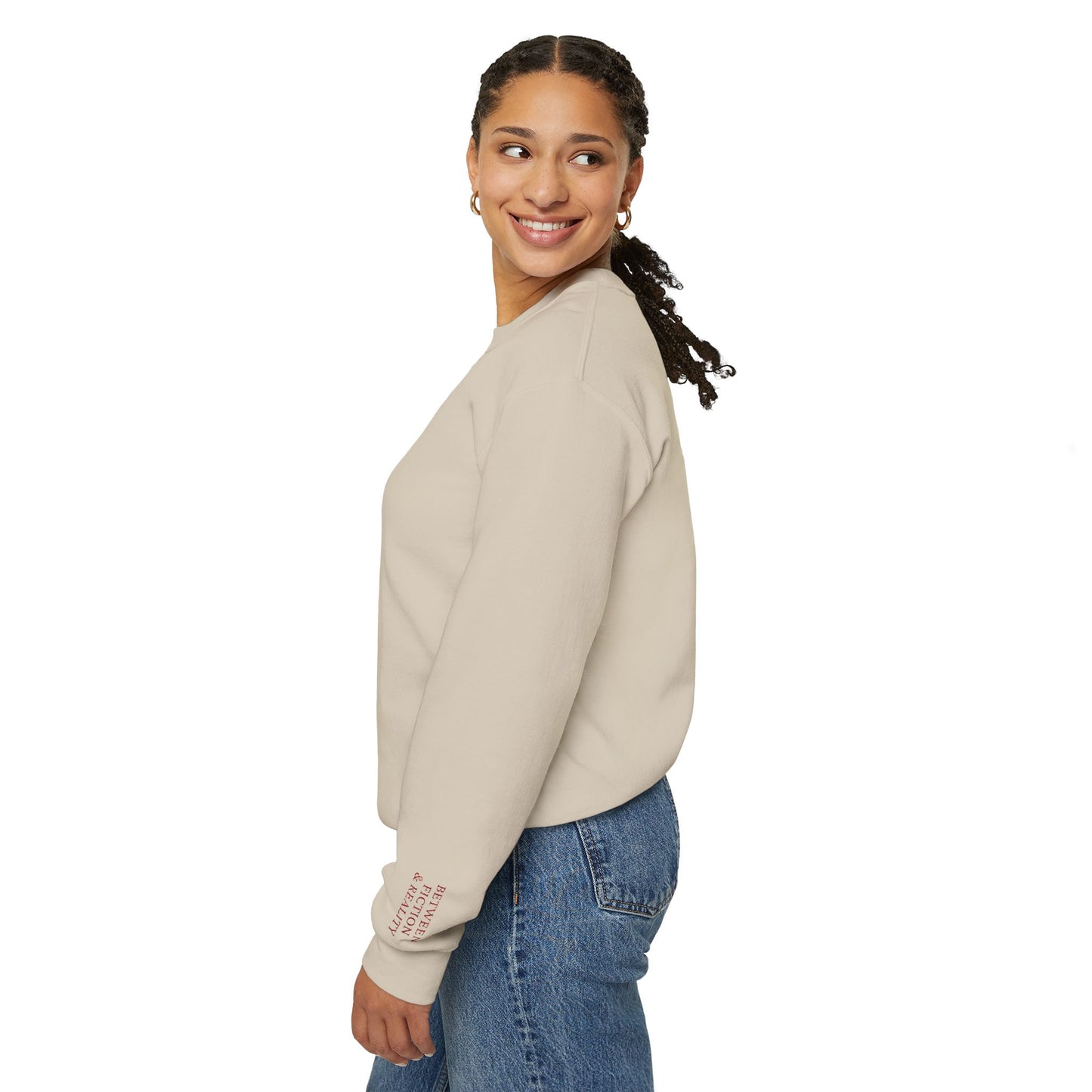 Between Fiction & Reality. Literary Embroidered Sweatshirt, Light