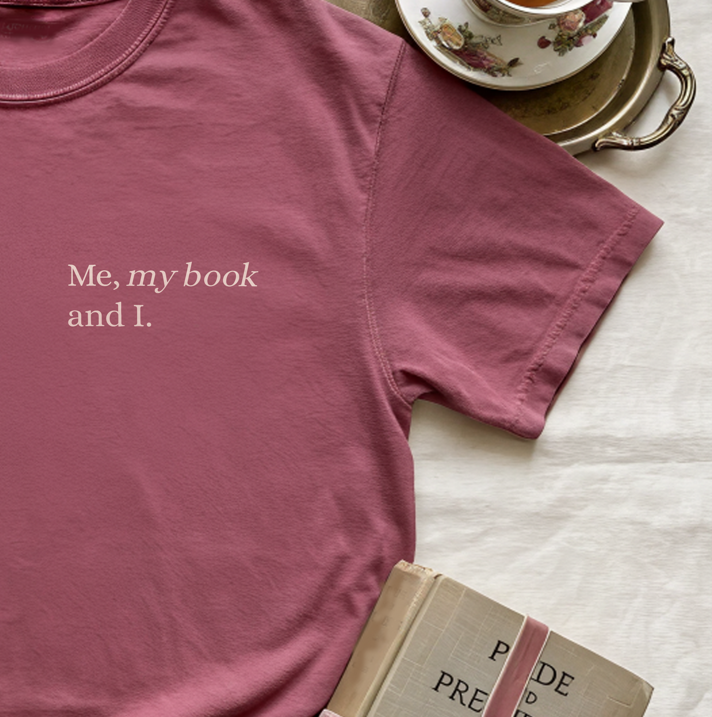 "Me, my book and I." Reader's Printed T-shirt.