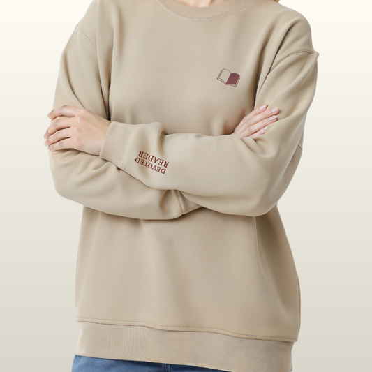 Devoted Reader. Literary Embroidered Sweatshirt, Light