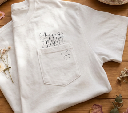 Jane Austen's Pocket Library Printed Pocket T-shirt