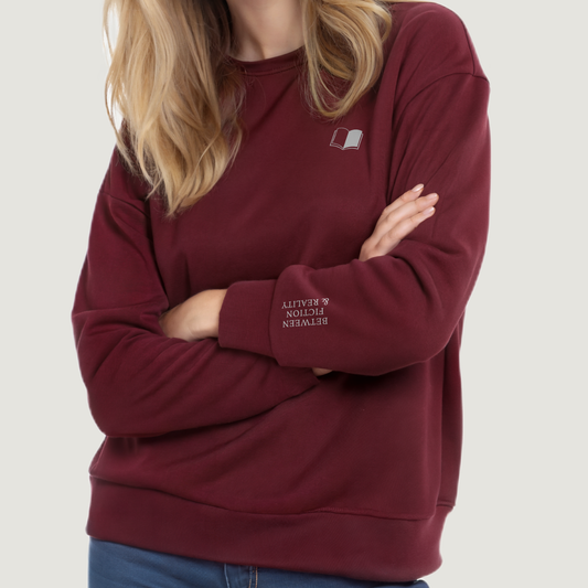 Between Fiction and Reality. Literary Embroidered Sweatshirt, Dark