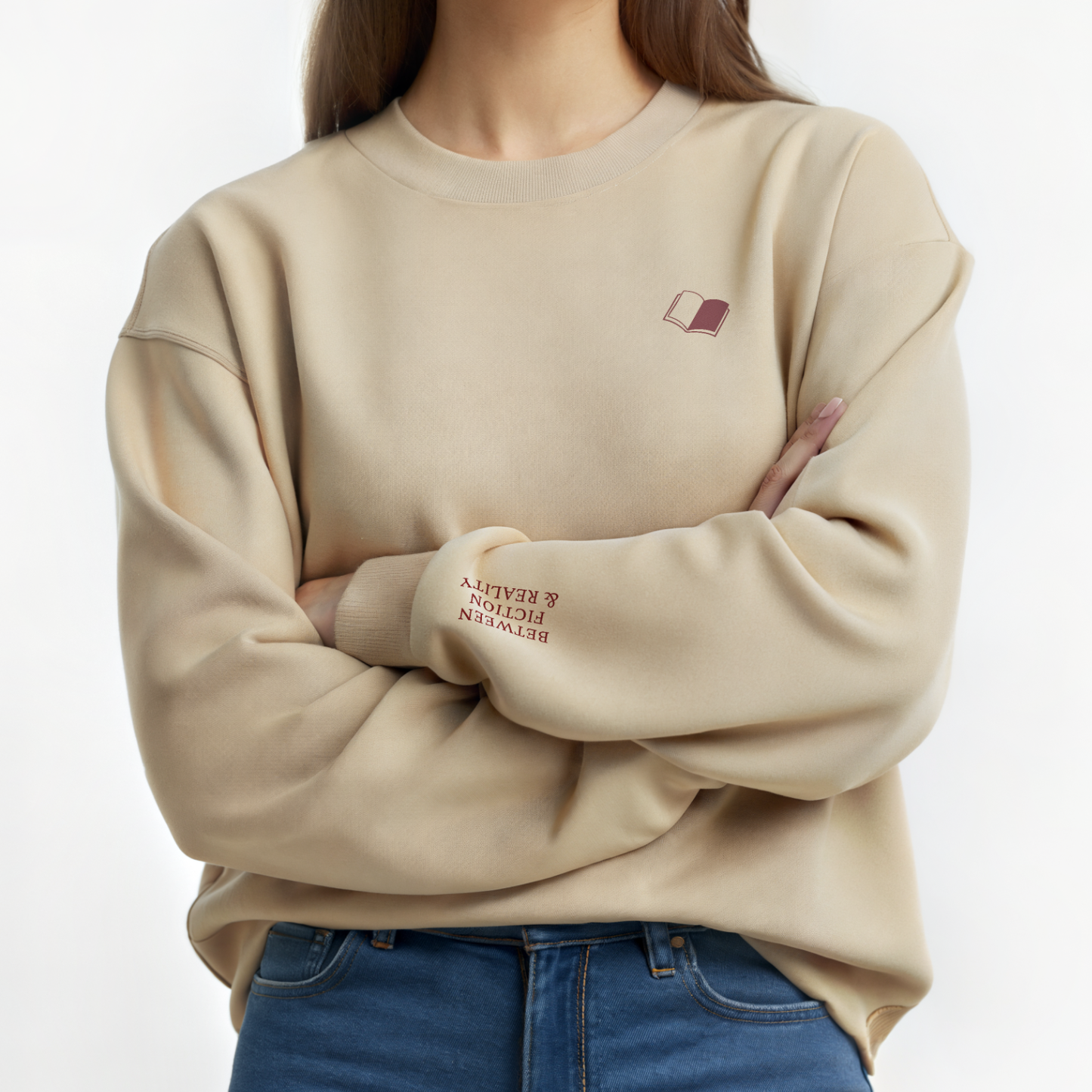 Between Fiction & Reality. Literary Embroidered Sweatshirt, Light