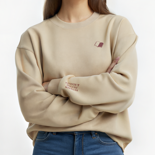 Between Fiction & Reality. Literary Embroidered Sweatshirt, Light