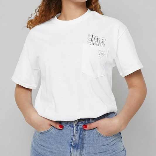Jane Austen's Pocket Library Printed Pocket T-shirt
